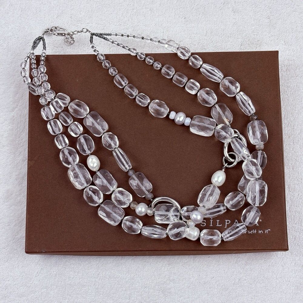 Silpada Sterling Silver Quartz Pearl Agate White Heat Statement Necklace N1789